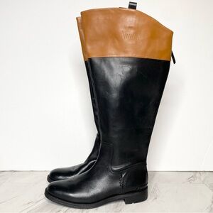 Franco Sarto Meyer Black Brown Leather Wide Calf Tall Boot 8M